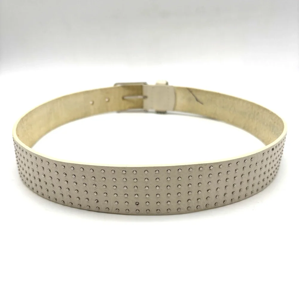 Vintage Y2K GUESS 354001G White Genuine Leather 6-row Mini Studded Belt M 31-35